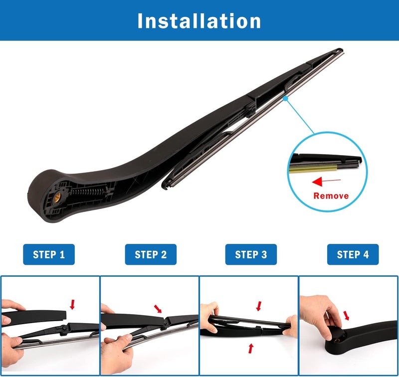 WTI Rear Wiper Arm Blade Set Compatible With Dodge Durango 2004-2009 / Compatible With Chrysler Aspen 2007-2009 Rear Windshield Window Wiper Kits Assembly New Replacement Accessories Parts - Image 5